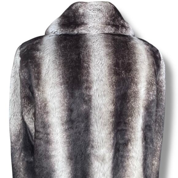 Vintage Y2K Dennis Basso Faux Fur Coat Brown Gray Striped Medium Jacket Warm - Picture 7 of 16
